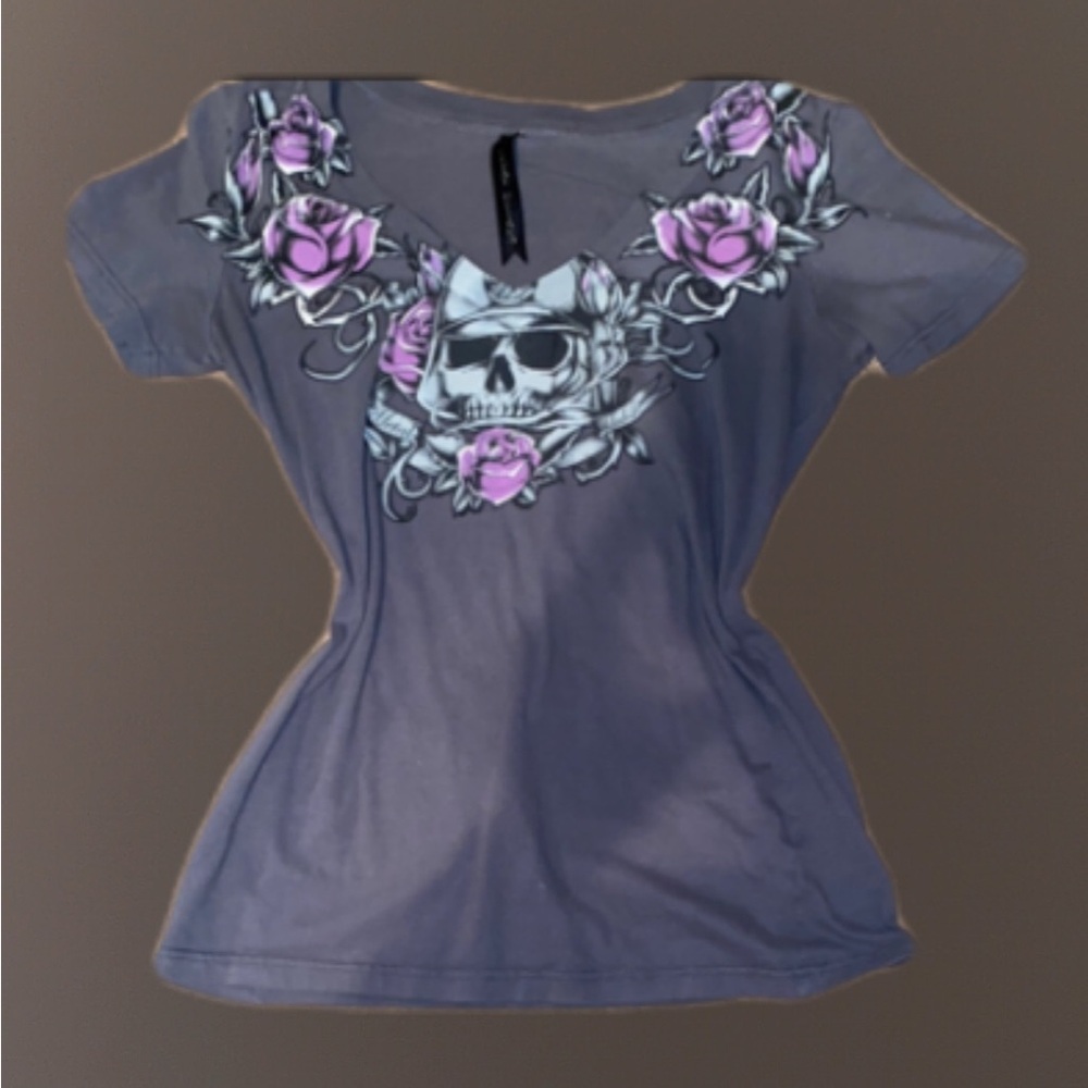 Metal Mulisha Gray Skull and Roses Top